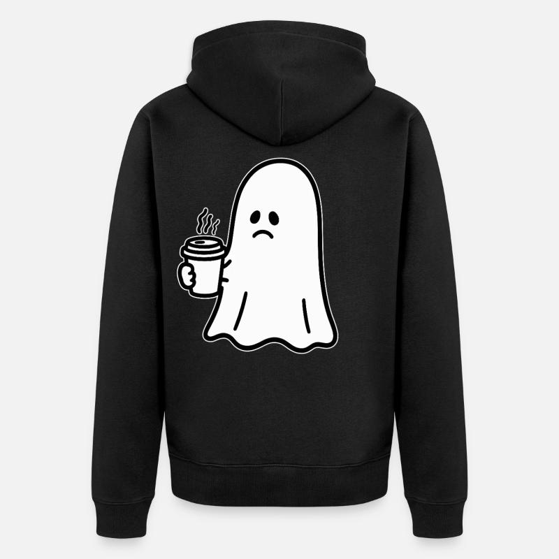 Geist Kaffee Halloween Süßes oder Saures - Unisex Premium Bio Zip Hoodie - Schwarz