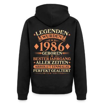 Legenden wurden 1986 geboren – 40. Geburtstag - Unisex Premium Bio Zip Hoodie - Schwarz - Hinten - Nico (187cm)