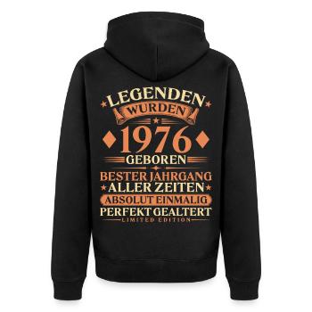 Legenden wurden 1976 geboren – 50. Geburtstag - Unisex Premium Bio Zip Hoodie - Schwarz - Hinten - Nico (187cm)