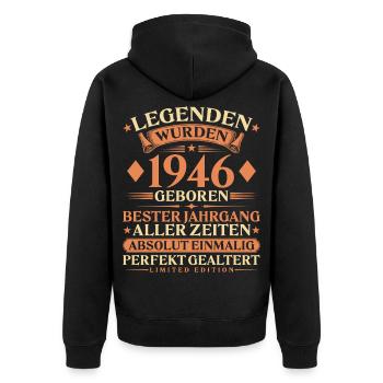 Legenden wurden 1946 geboren – 80. Geburtstag - Unisex Premium Bio Zip Hoodie - Schwarz - Hinten - Nico (187cm)