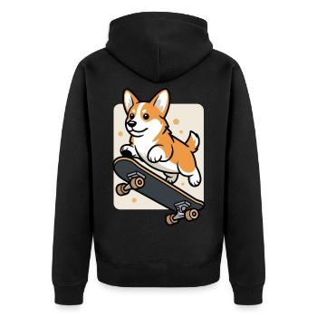 T-shirt Corgi Skateboard – Chien sur Skateboard - Veste à capuche bio Premium Unisexe - noir - Dos - Nico (187cm)