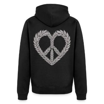 Cannabis Herz Shirt – Hanfblatt Liebe - Unisex Premium Bio Zip Hoodie - Schwarz - Hinten - Nico (187cm)