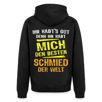 Schmied Geschenk - Unisex Premium Bio Zip Hoodie - Schwarz - Hinten - Nico (187cm)