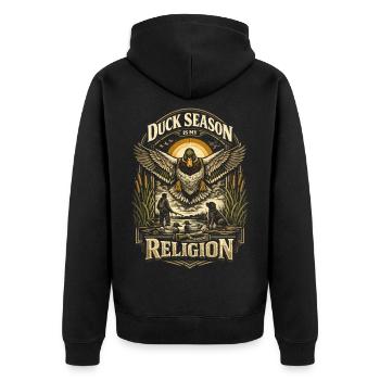 La chasse aux canards La saison des canards est ma religion - Veste à capuche bio Premium Unisexe - noir - Dos - Nico (187cm)