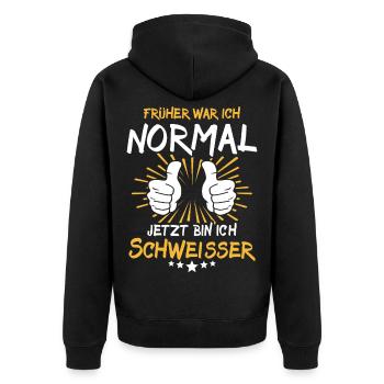 Schweisser Spruch - Unisex Premium Bio Zip Hoodie - Schwarz - Hinten - Nico (187cm)