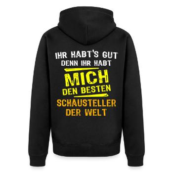 Schausteller Geschenk - Unisex Premium Bio Zip Hoodie - Schwarz - Hinten - Nico (187cm)