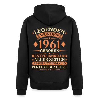 Legenden wurden 1961 geboren – 65. Geburtstag - Unisex Premium Bio Zip Hoodie - Schwarz - Hinten - Nico (187cm)