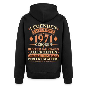 Legenden wurden 1971 geboren – 55. Geburtstag - Unisex Premium Bio Zip Hoodie - Schwarz - Hinten - Nico (187cm)