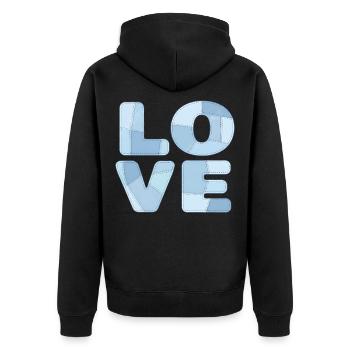 Motif d’amour en patchwork bleu pour enfants et bébés - Veste à capuche bio Premium Unisexe - noir - Dos - Nico (187cm)
