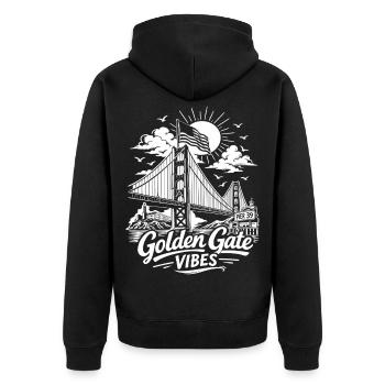 Golden Gate Vibes San Francisco Skyline Landmark - Unisex Premium Organic Zip Hoodie - black - Back - Nico (187cm)