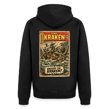 Kraken Seeungeheuer Vintage Comic - Unisex Premium Bio Zip Hoodie - Schwarz - Hinten - Nico (187cm)
