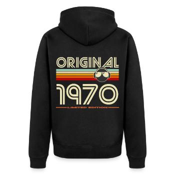 Original 1970 Retro Limited Edition - Unisex Premium Organic Zip Hoodie - black - Back - Nico (187cm)