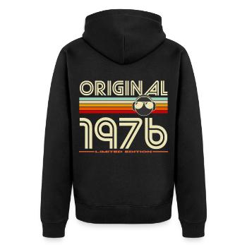 Original 1976 Retro Headphones - Unisex Premium Organic Zip Hoodie - black - Back - Nico (187cm)