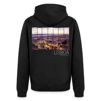 Lissabon Portugal Sonnenuntergang Skyline Souvenir - Unisex Premium Bio Zip Hoodie - Schwarz - Hinten - Nico (187cm)