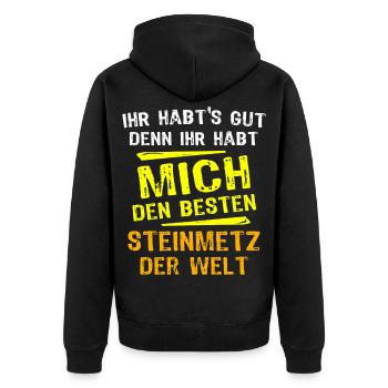 Steinmetz Geschenk - Unisex Premium Bio Zip Hoodie - Schwarz - Hinten - Nico (187cm)