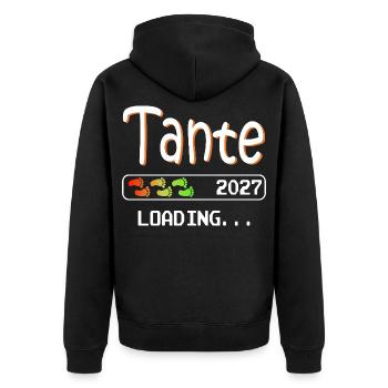 Werdende Tante 2027 loading ich werde Tante - Unisex Premium Bio Zip Hoodie - Schwarz - Hinten - Nico (187cm)