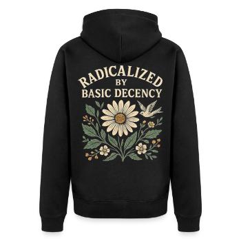 Basic Decency Statement for Do-Gooders - Unisex Premium Organic Zip Hoodie - black - Back - Nico (187cm)