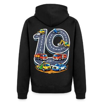 90Jahre Straßenbau Illustration - Unisex Premium Bio Zip Hoodie - Schwarz - Hinten - Nico (187cm)