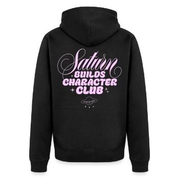Saturn Charakterclub Print - Unisex Premium Bio Zip Hoodie - Schwarz - Hinten - Nico (187cm)
