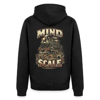Modelleisenbahn Eisenbahn Mind The Scale - Veste à capuche bio Premium Unisexe - noir - Dos - Nico (187cm)