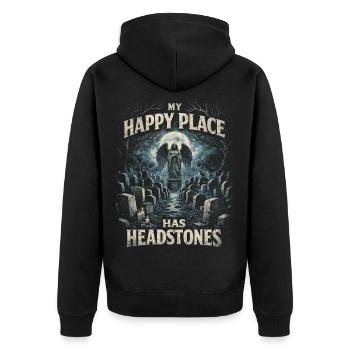 Friedhof Goth Humor My Happy Place Has Headstones - Unisex Premium Bio Zip Hoodie - Schwarz - Hinten - Nico (187cm)