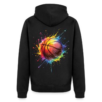 Basketball – Basketball-Stil Malerei - Unisex Premium Bio Zip Hoodie - Schwarz - Hinten - Nico (187cm)