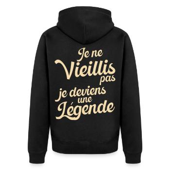 Idée Cadeau Anniversaire Humour Original Légende - Veste à capuche bio Premium Unisexe - noir - Dos - Nico (187cm)