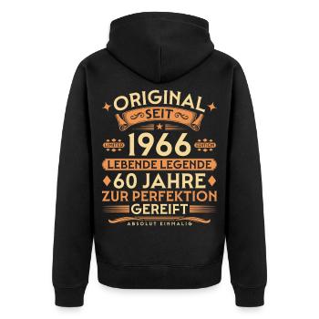 Original seit 1966 – Lebende Legende 60 Jahre - Unisex Premium Bio Zip Hoodie - Schwarz - Hinten - Nico (187cm)
