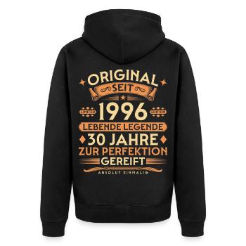 Original seit 1996 – Lebende Legende 30 Jahre - Unisex Premium Bio Zip Hoodie - Schwarz - Hinten - Nico (187cm)
