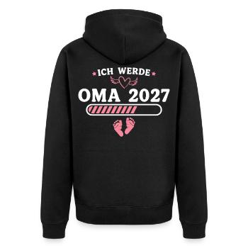 Ich werde Oma 2027 – Baby Ankündigung Geschenk - Unisex Premium Bio Zip Hoodie - Schwarz - Hinten - Nico (187cm)