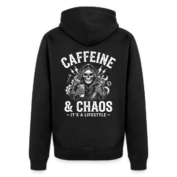 Mechaniker Humor Design für Schrauber Fans - Unisex Premium Bio Zip Hoodie - Schwarz - Hinten - Nico (187cm)
