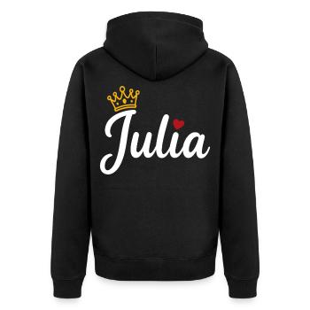 Julia Name Krone Herz Kalligraphie personalisiert - Unisex Premium Bio Zip Hoodie - Schwarz - Hinten - Nico (187cm)
