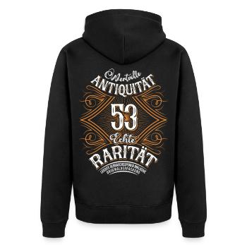 Rareté antique pour le 53e anniversaire - Veste à capuche bio Premium Unisexe - noir - Dos - Nico (187cm)