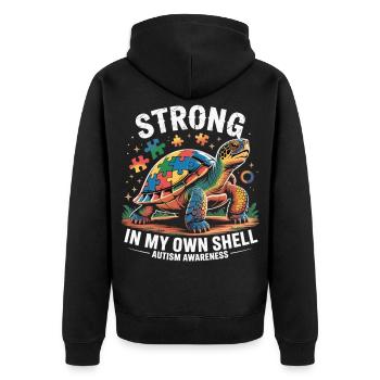 Autism Awareness Shirt – Strong In My Own Shell - Unisex Premium Organic Zip Hoodie - black - Back - Nico (187cm)