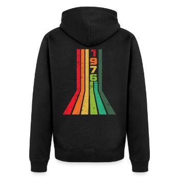 Vintage 1976 - Unisex Premium Bio Zip Hoodie - Schwarz - Hinten - Nico (187cm)