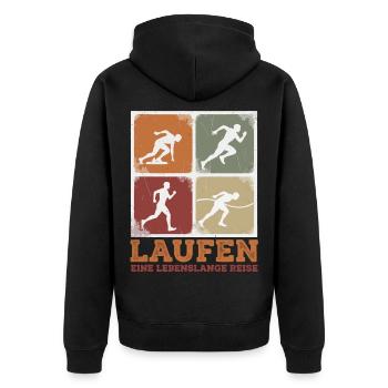 Laufen Lebenslange Reise - Unisex Premium Bio Zip Hoodie - Schwarz - Hinten - Nico (187cm)