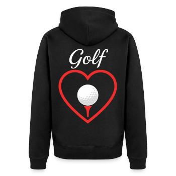 Golf Herz Liebe Golfsport - Unisex Premium Bio Zip Hoodie - Schwarz - Hinten - Nico (187cm)