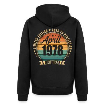 Cadeau d’anniversaire rétro vintage de Avril 1978 - Veste à capuche bio Premium Unisexe - noir - Dos - Nico (187cm)