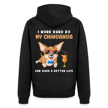 Je travaille dur pour mon t-shirt Chihuahua - Veste à capuche bio Premium Unisexe - noir - Dos - Nico (187cm)