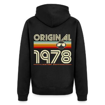 Original 1978 Retro Helmet - Unisex Premium Organic Zip Hoodie - black - Back - Nico (187cm)