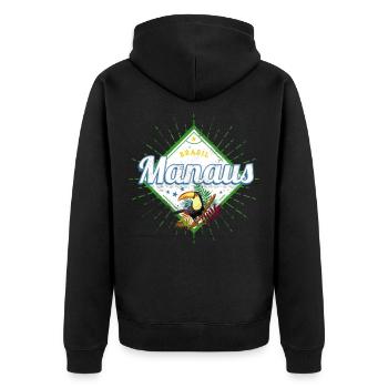 Manaus Brasilien Vintage Design mit Tukan Souvenir - Unisex Premium Bio Zip Hoodie - Schwarz - Hinten - Nico (187cm)