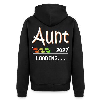 Werdende Tante 2027 loading ich werde Tante - Unisex Premium Bio Zip Hoodie - Schwarz - Hinten - Nico (187cm)