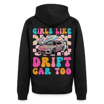 Mädchen mögen auch Driftauto Frauen Mädchen - Unisex Premium Bio Zip Hoodie - Schwarz - Hinten - Nico (187cm)