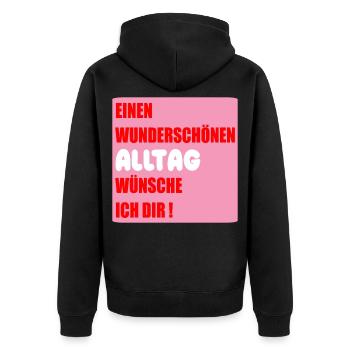 Alltag Wünsche - Unisex Premium Bio Zip Hoodie - Schwarz - Hinten - Nico (187cm)