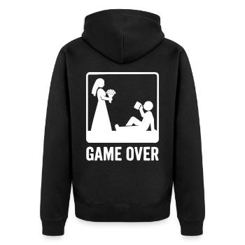 Mariage Game Over – Jeunes mariés drôles - Veste à capuche bio Premium Unisexe - noir - Dos - Nico (187cm)