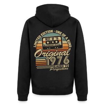 Original 1976 Jahrgang Vintage Geburtstag Retro - Unisex Premium Bio Zip Hoodie - Schwarz - Hinten - Nico (187cm)