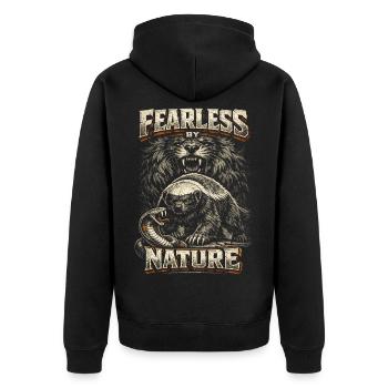 Honey Badger Animal Fearless By Nature - Unisex Premium Organic Zip Hoodie - black - Back - Nico (187cm)