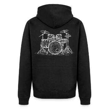 Batterie Instrument de musique Dessin d’art Gravure - Veste à capuche bio Premium Unisexe - noir - Dos - Nico (187cm)