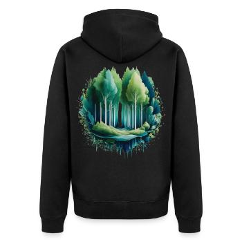 Wald Langbaum Naturmalerei-Druck - Unisex Premium Bio Zip Hoodie - Schwarz - Hinten - Nico (187cm)