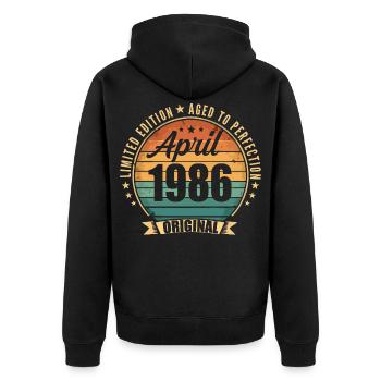 Cadeau d’anniversaire rétro vintage de Avril 1986 - Veste à capuche bio Premium Unisexe - noir - Dos - Nico (187cm)
